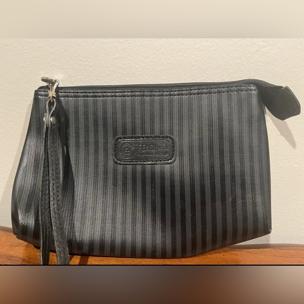 Fendi Vintage Black & Grey Striped Wristlet